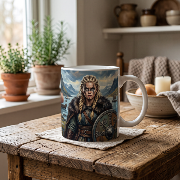 Viking shield-maiden portrait mug
