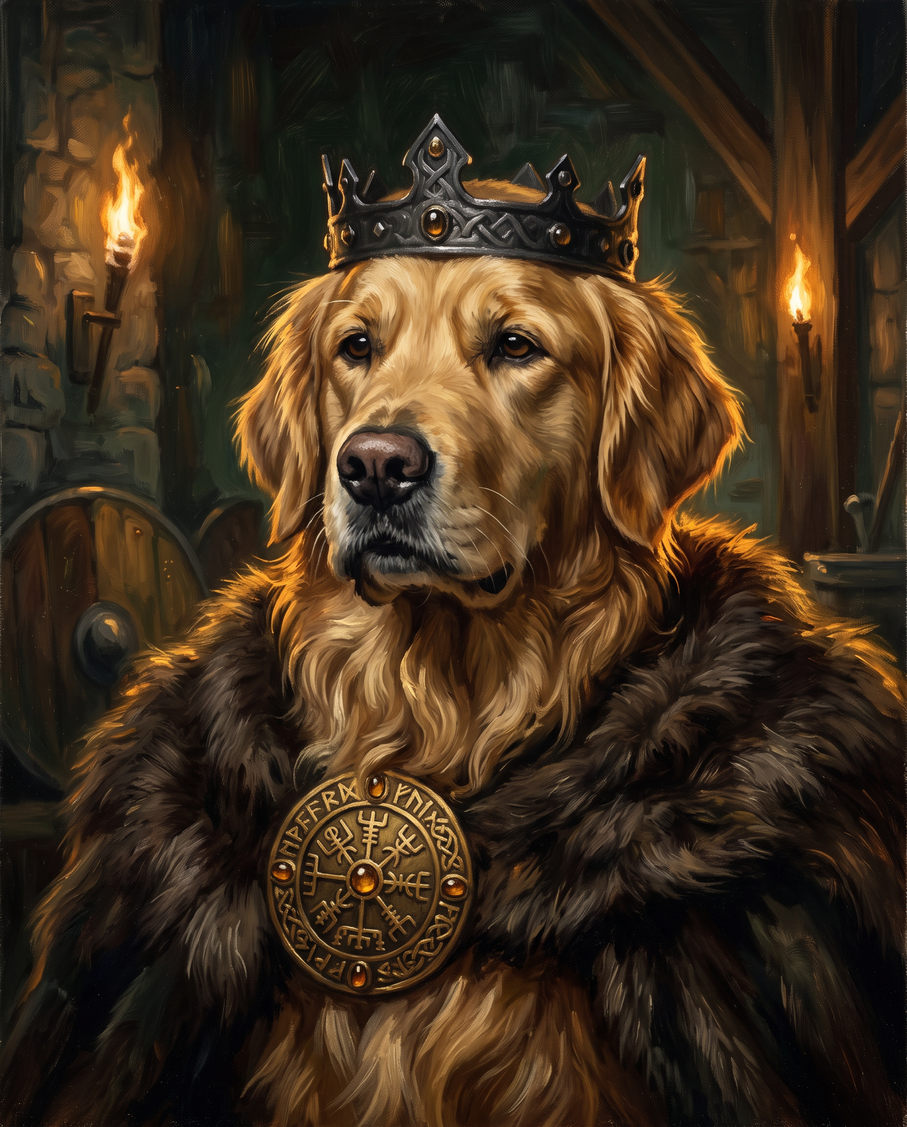 Golden retriever som vikingajarl – poster